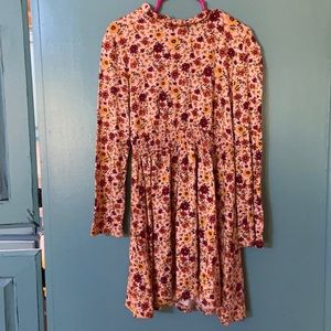 Girls Long-Sleeve Floral Mock-Neck Dress